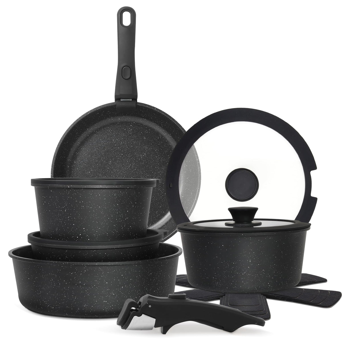 Cuisinluv 15 Pièces — Batterie de Cuisine Antiadhésive à Manche Amovible