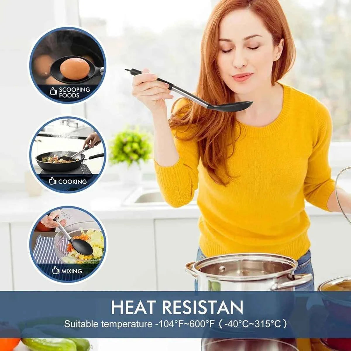 Ustensiles de cuisine ergonomiques utilisés pour servir une salade dans un bol moderne