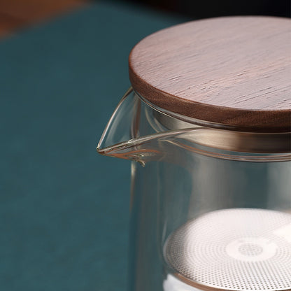 Couvercle en bois ergonomique et bec verseur anti-goutte de la théière en verre Le Paresseux
