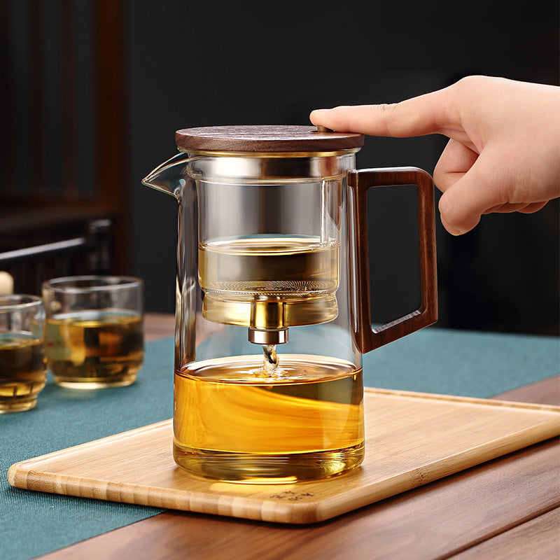 Théière magnétique en verre borosilicate Le Paresseux avec filtre amovible et poignée en bois