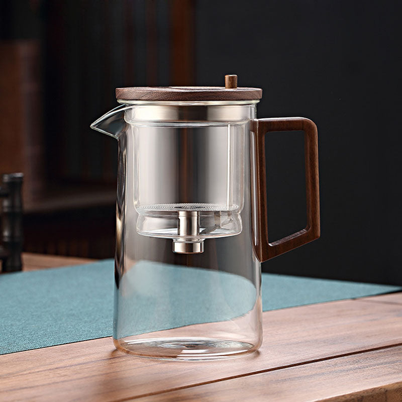 Théière en verre borosilicate Le Paresseux avec infuseur magnétique amovible et poignée ergonomique en bois