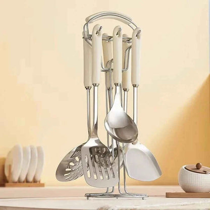 Set Ustensiles Cuisine 7pcs | Acier Inox Manche Céramique