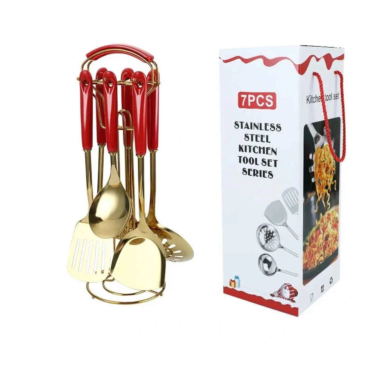 Set Ustensiles Cuisine 7pcs | Acier Inox Manche Céramique