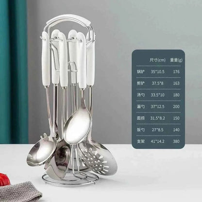 Set Ustensiles Cuisine 7pcs | Acier Inox Manche Céramique