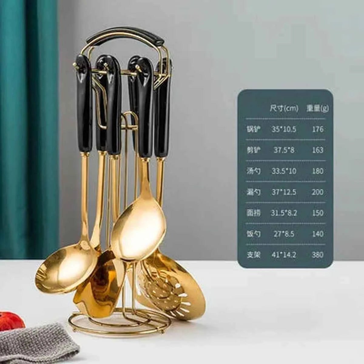 Set Ustensiles Cuisine 7pcs | Acier Inox Manche Céramique