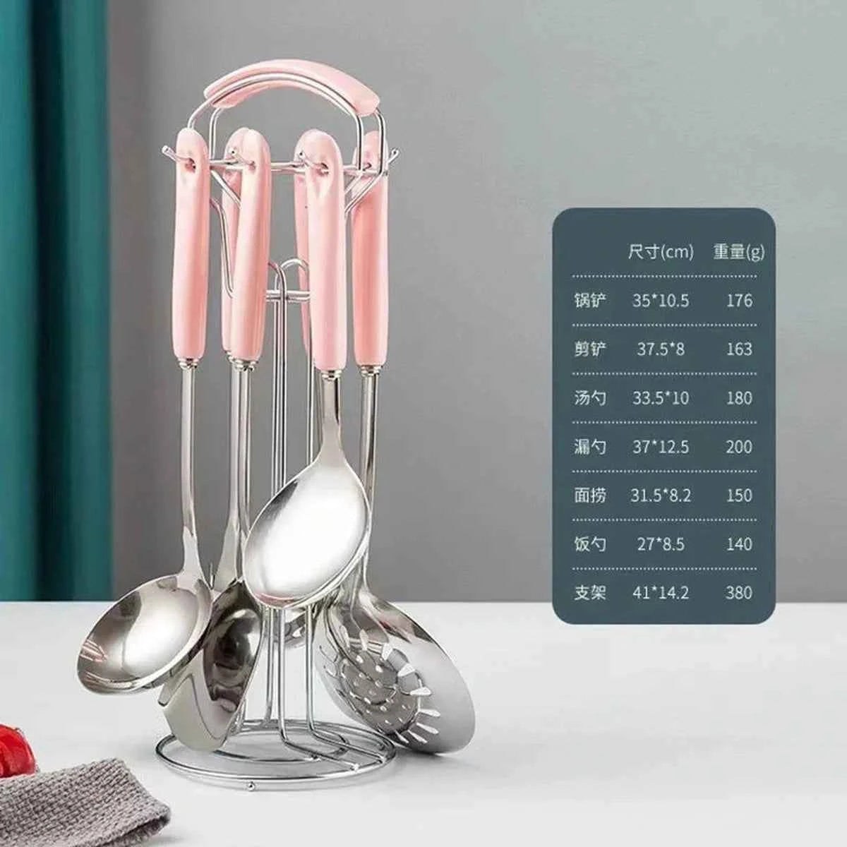 Set Ustensiles Cuisine 7pcs | Acier Inox Manche Céramique