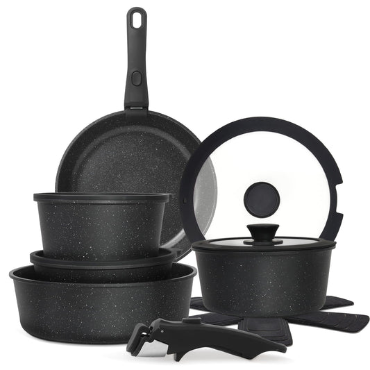 Cuisinluv 15 Pièces — Batterie de Cuisine Antiadhésive à Manche Amovible