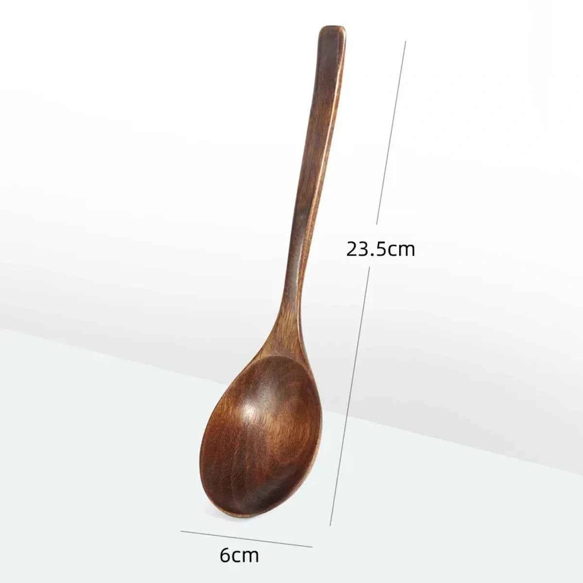 Schéma des dimensions de la grande cuillère en bois artisanal indiquant une longueur totale de 23,5 cm et une largeur de cuilleron de 6 cm.