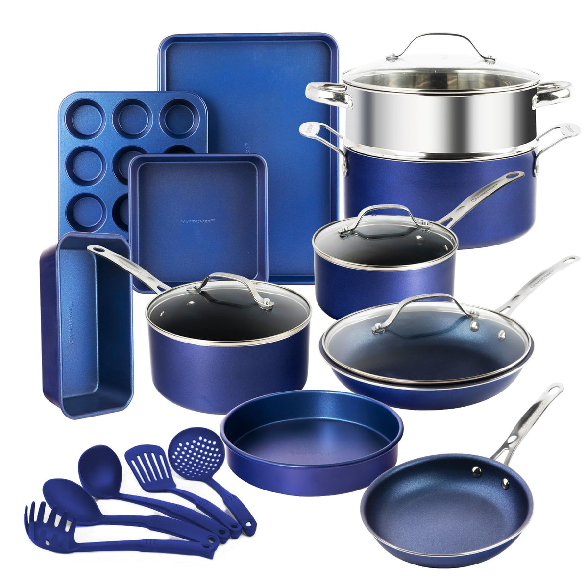 Granitestone Blue 20 Pièces — Batterie Cuisine Antiadhésive Diamant