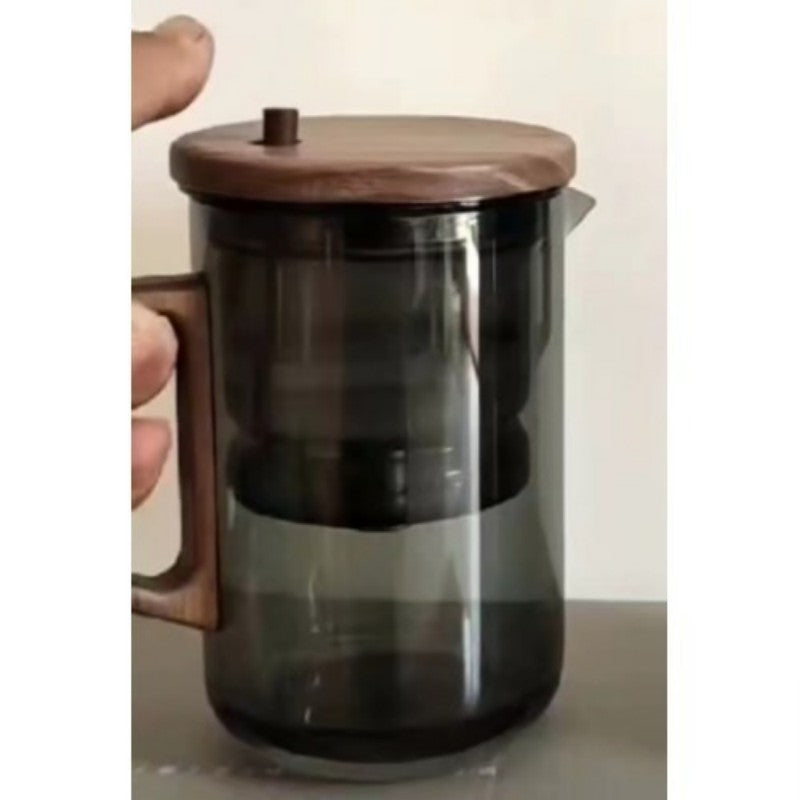 Théière semi-automatique Le Paresseux en verre borosilicate anthracite et finitions en bois